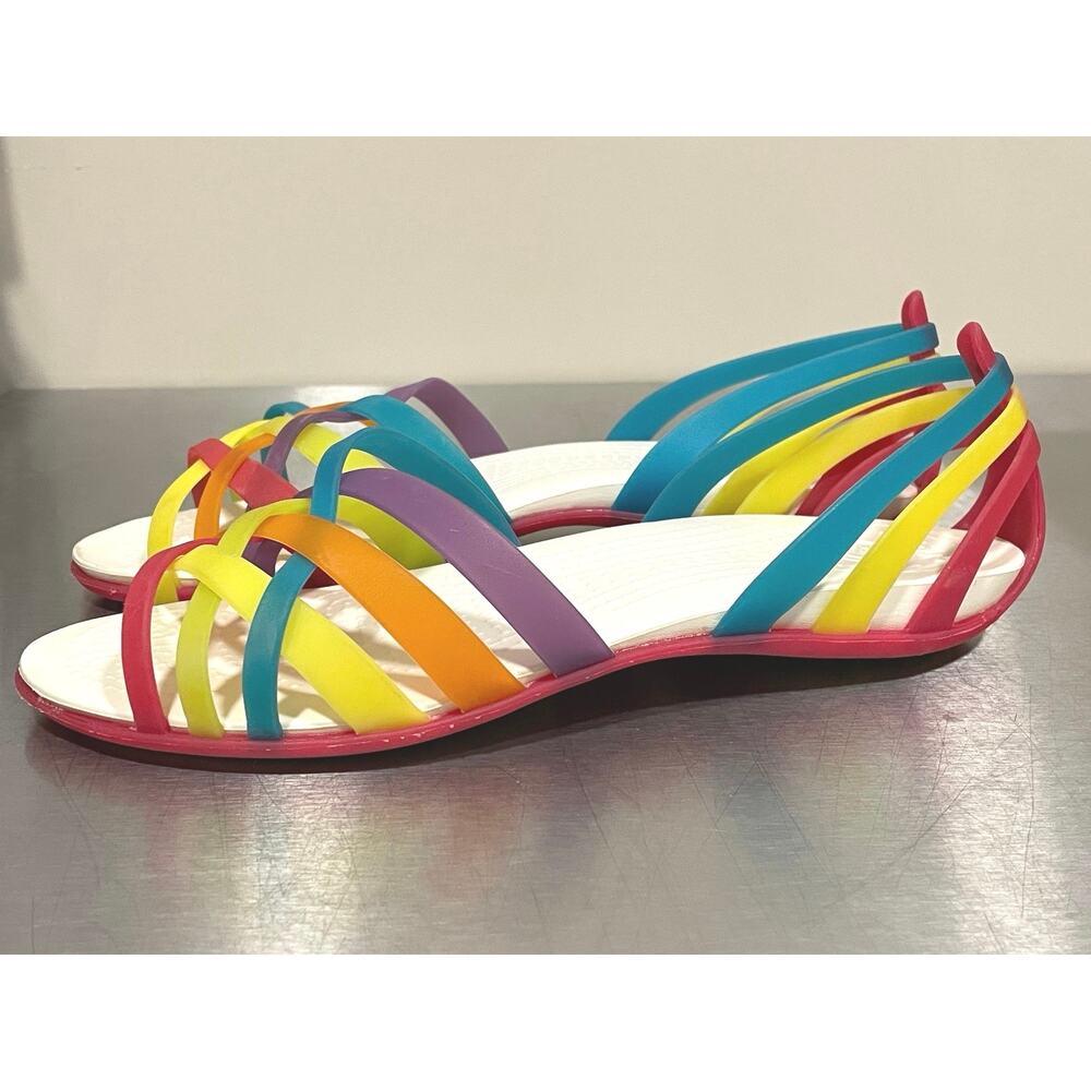 Crocs Isabella Mini Wedge Rainbow Huarache Sandals Women's Sz 7